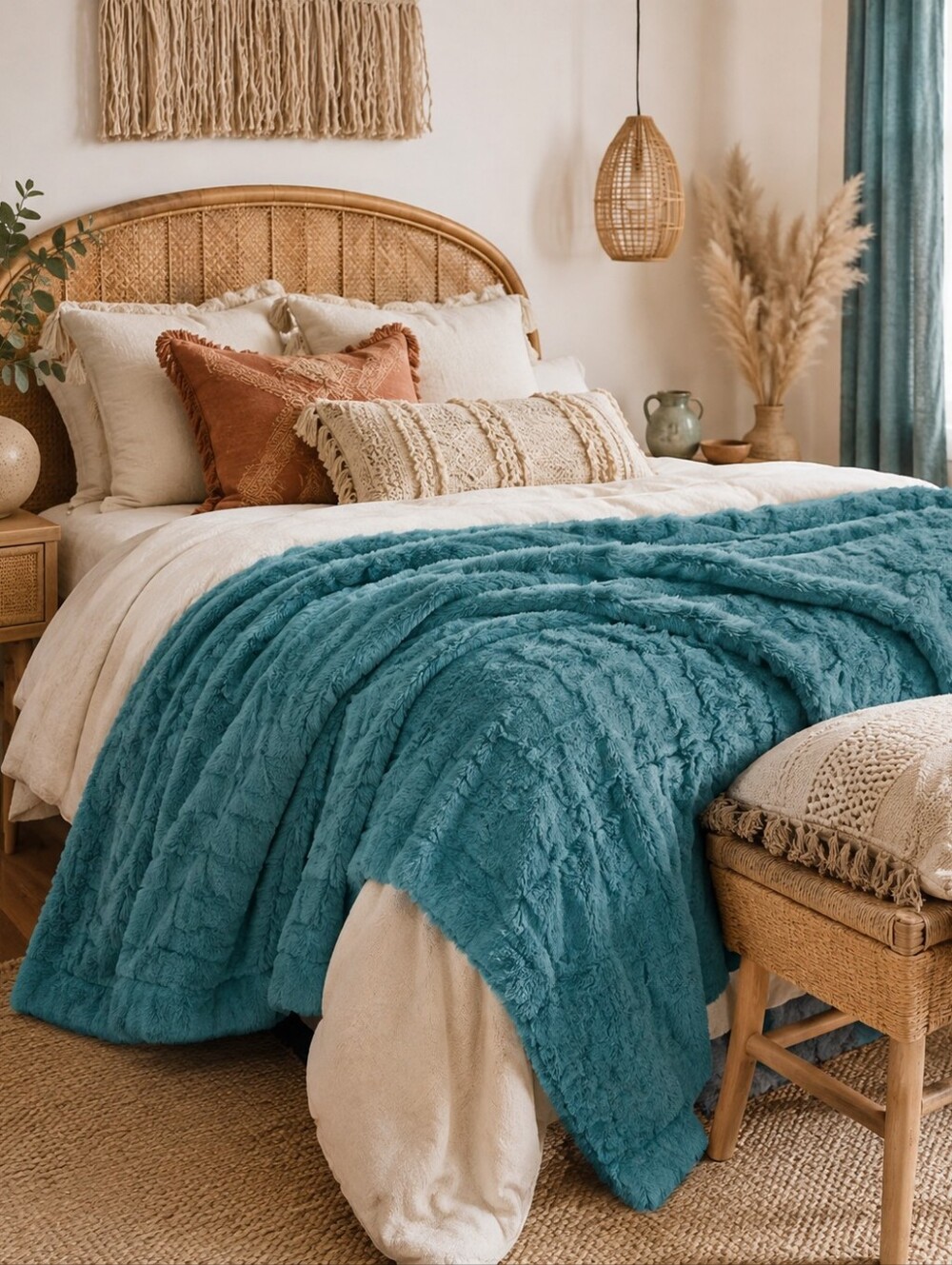 Plush Teal Throw Blanket - Soft Home Bedding